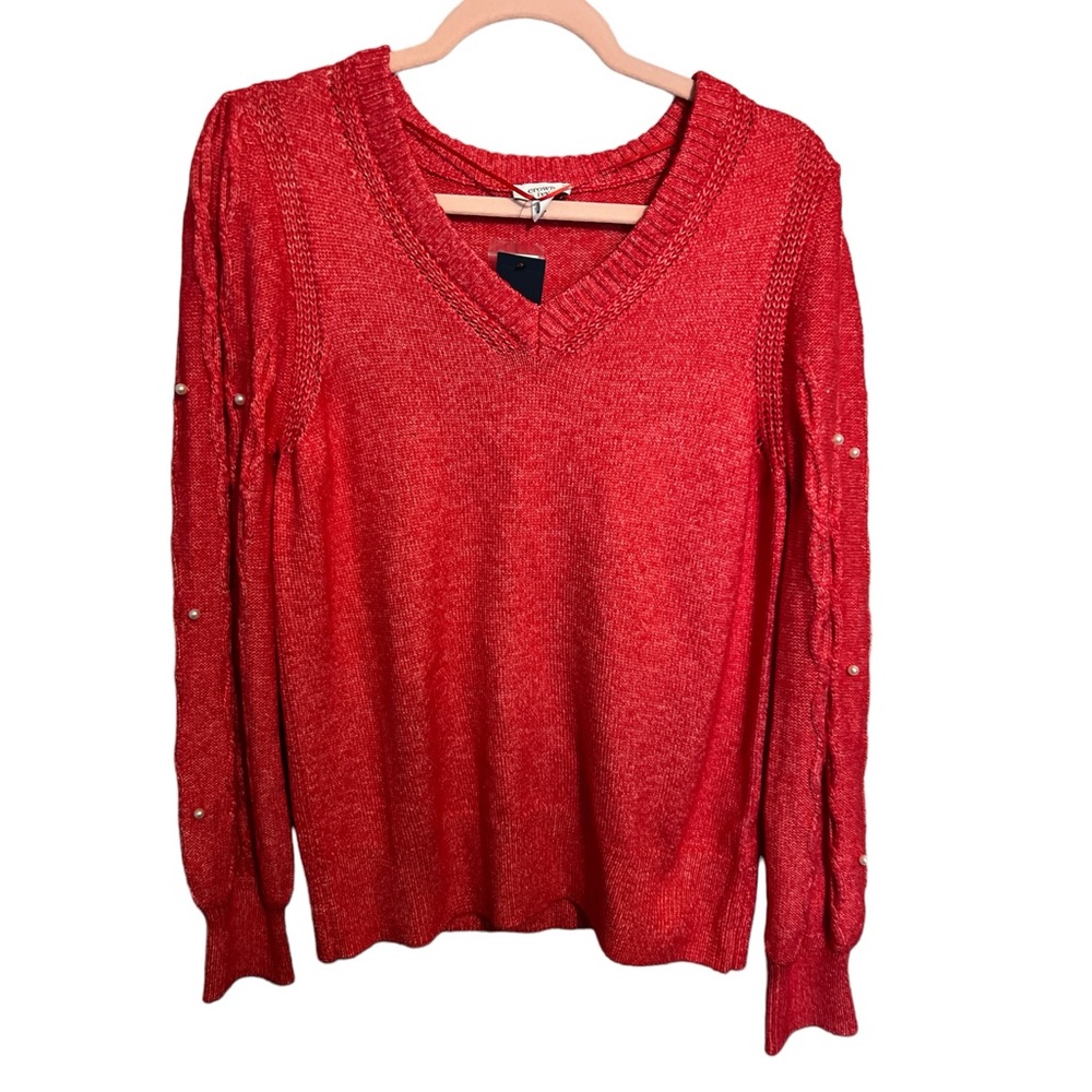 Crown & Ivy Women’s‎ Red Hots 10 Pearl Sweater Balloon Sleeves Sz Large NWT/NEW